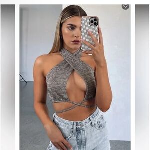 White Fox Boutique East Side Avenue Crop Mocha Twist Halter Crop Top